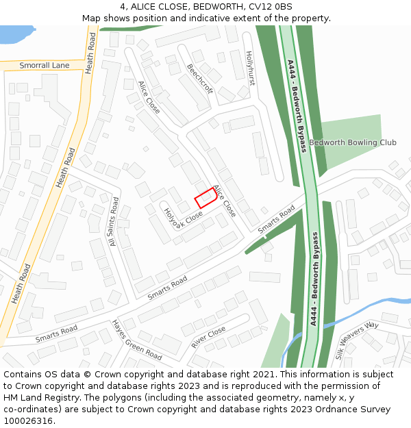 4, ALICE CLOSE, BEDWORTH, CV12 0BS: Location map and indicative extent of plot