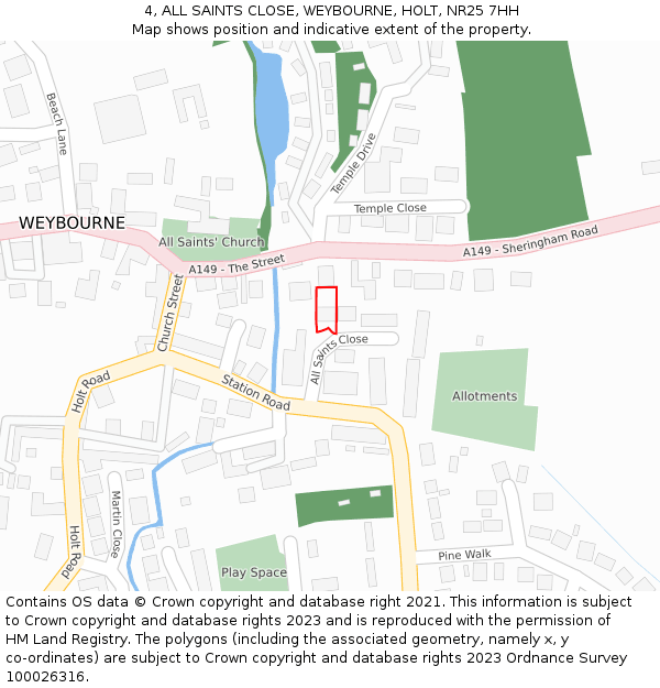 4, ALL SAINTS CLOSE, WEYBOURNE, HOLT, NR25 7HH: Location map and indicative extent of plot