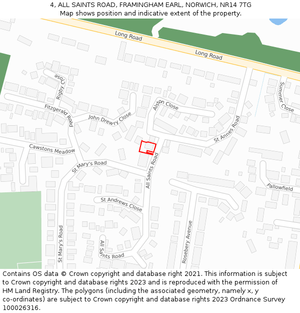 4, ALL SAINTS ROAD, FRAMINGHAM EARL, NORWICH, NR14 7TG: Location map and indicative extent of plot