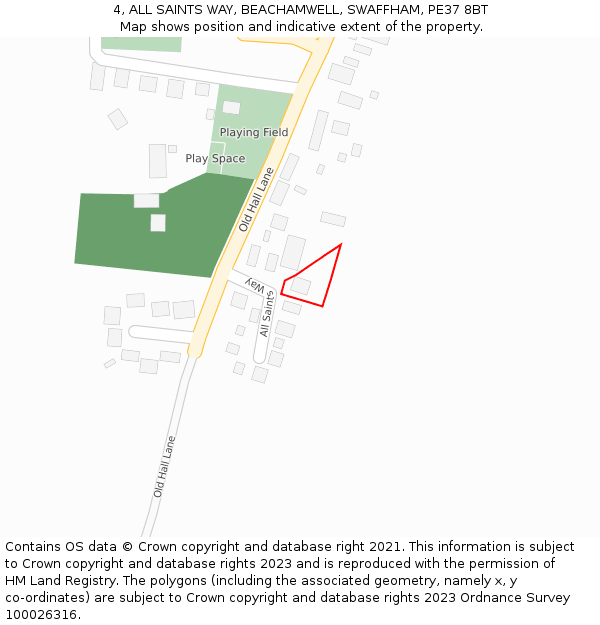 4, ALL SAINTS WAY, BEACHAMWELL, SWAFFHAM, PE37 8BT: Location map and indicative extent of plot