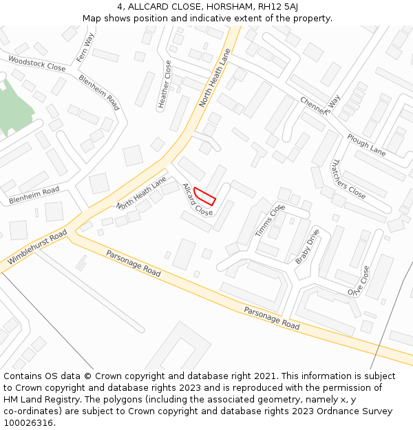 4, ALLCARD CLOSE, HORSHAM, RH12 5AJ: Location map and indicative extent of plot