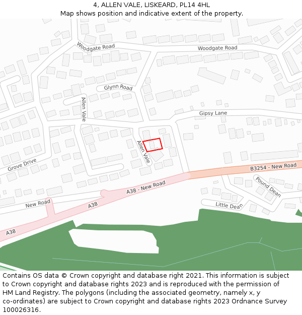 4, ALLEN VALE, LISKEARD, PL14 4HL: Location map and indicative extent of plot