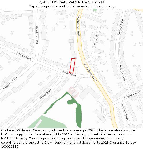 4, ALLENBY ROAD, MAIDENHEAD, SL6 5BB: Location map and indicative extent of plot