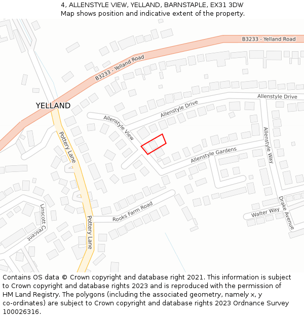 4, ALLENSTYLE VIEW, YELLAND, BARNSTAPLE, EX31 3DW: Location map and indicative extent of plot