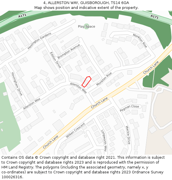 4, ALLERSTON WAY, GUISBOROUGH, TS14 6GA: Location map and indicative extent of plot