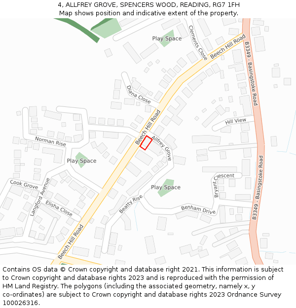 4, ALLFREY GROVE, SPENCERS WOOD, READING, RG7 1FH: Location map and indicative extent of plot