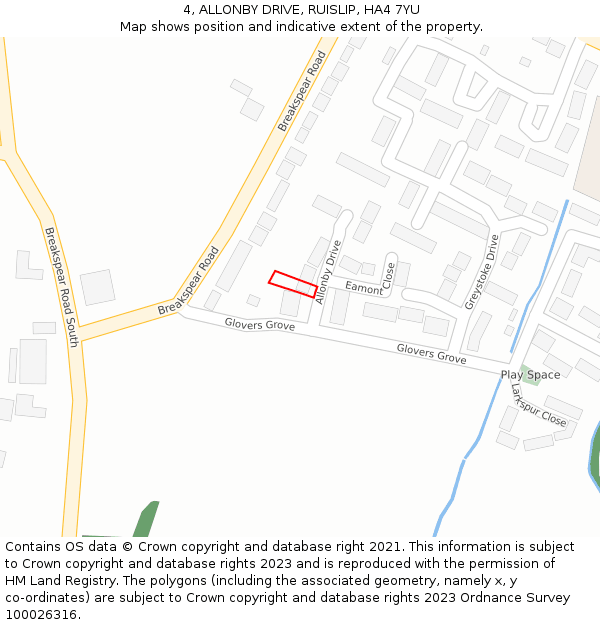 4, ALLONBY DRIVE, RUISLIP, HA4 7YU: Location map and indicative extent of plot
