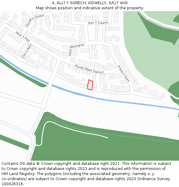 4, ALLT Y SGRECH, KIDWELLY, SA17 4HX: Location map and indicative extent of plot