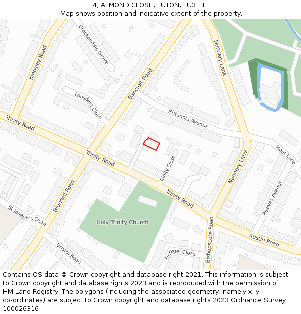 4, ALMOND CLOSE, LUTON, LU3 1TT: Location map and indicative extent of plot