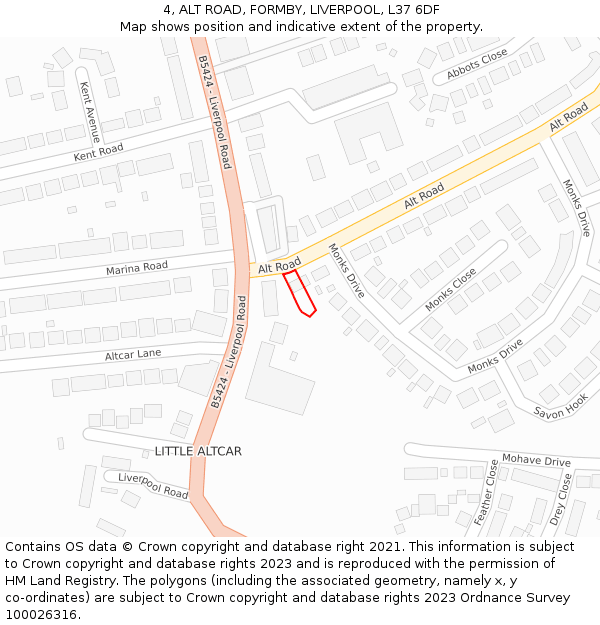 4, ALT ROAD, FORMBY, LIVERPOOL, L37 6DF: Location map and indicative extent of plot