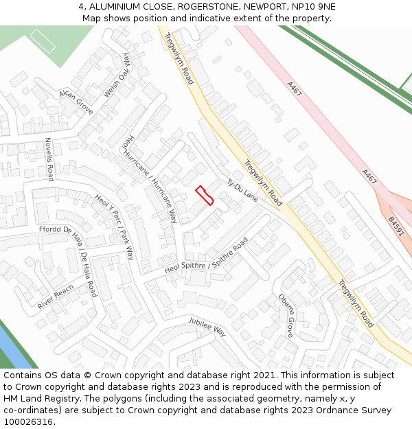 4, ALUMINIUM CLOSE, ROGERSTONE, NEWPORT, NP10 9NE: Location map and indicative extent of plot