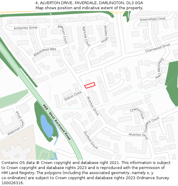 4, ALVERTON DRIVE, FAVERDALE, DARLINGTON, DL3 0GA: Location map and indicative extent of plot
