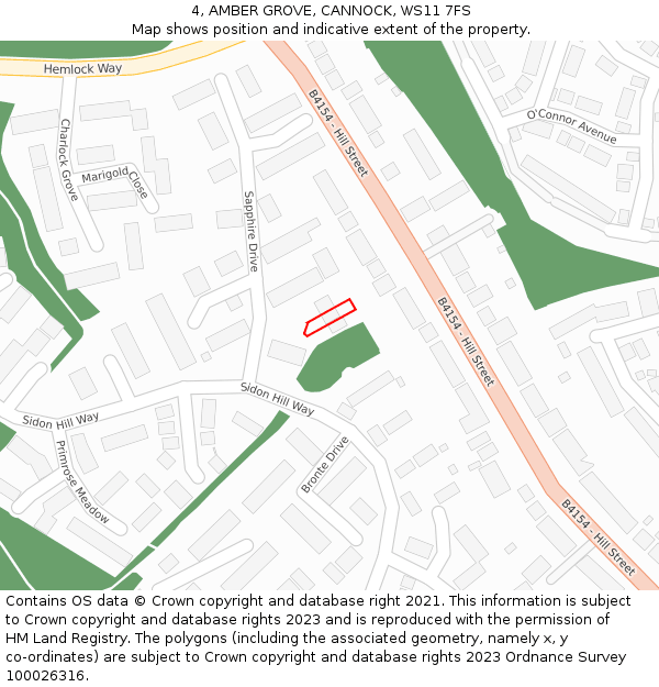 4, AMBER GROVE, CANNOCK, WS11 7FS: Location map and indicative extent of plot