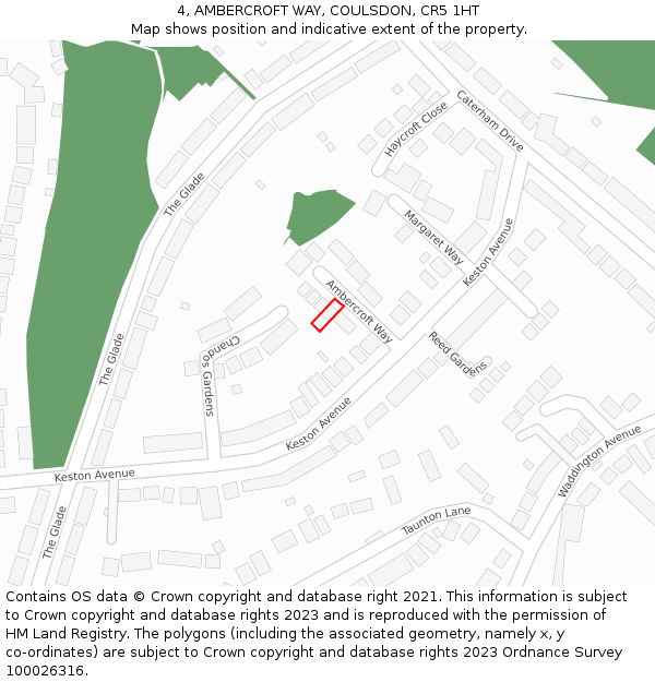 4, AMBERCROFT WAY, COULSDON, CR5 1HT: Location map and indicative extent of plot