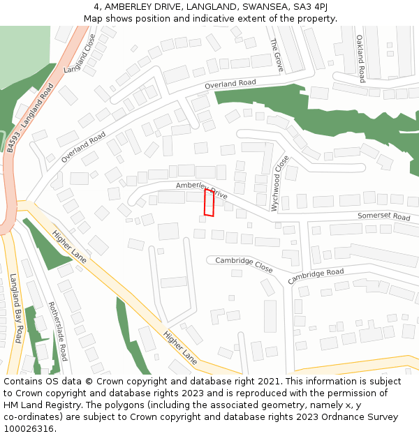 4, AMBERLEY DRIVE, LANGLAND, SWANSEA, SA3 4PJ: Location map and indicative extent of plot