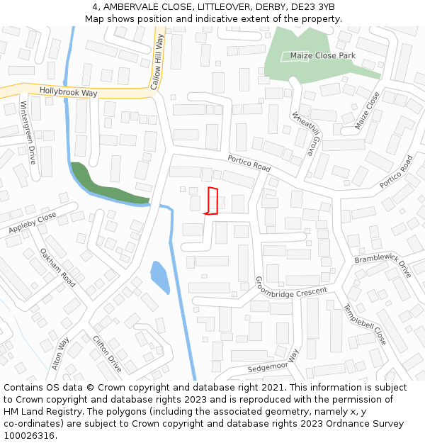 4, AMBERVALE CLOSE, LITTLEOVER, DERBY, DE23 3YB: Location map and indicative extent of plot