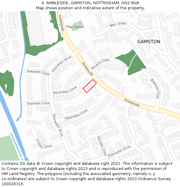 4, AMBLESIDE, GAMSTON, NOTTINGHAM, NG2 6NA: Location map and indicative extent of plot