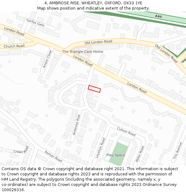 4, AMBROSE RISE, WHEATLEY, OXFORD, OX33 1YE: Location map and indicative extent of plot