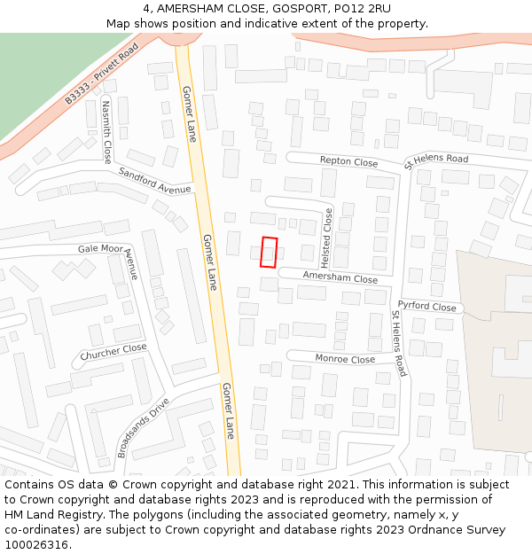 4, AMERSHAM CLOSE, GOSPORT, PO12 2RU: Location map and indicative extent of plot