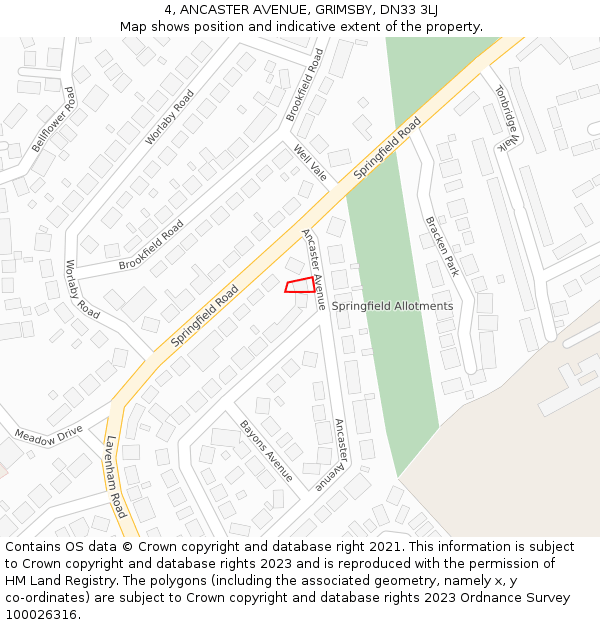 4, ANCASTER AVENUE, GRIMSBY, DN33 3LJ: Location map and indicative extent of plot