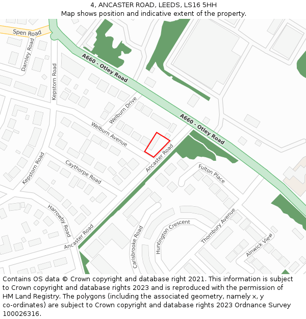 4, ANCASTER ROAD, LEEDS, LS16 5HH: Location map and indicative extent of plot