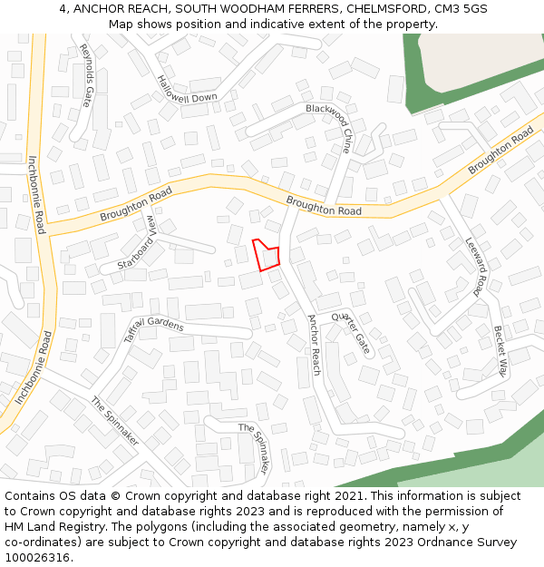4, ANCHOR REACH, SOUTH WOODHAM FERRERS, CHELMSFORD, CM3 5GS: Location map and indicative extent of plot