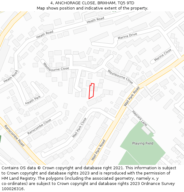 4, ANCHORAGE CLOSE, BRIXHAM, TQ5 9TD: Location map and indicative extent of plot