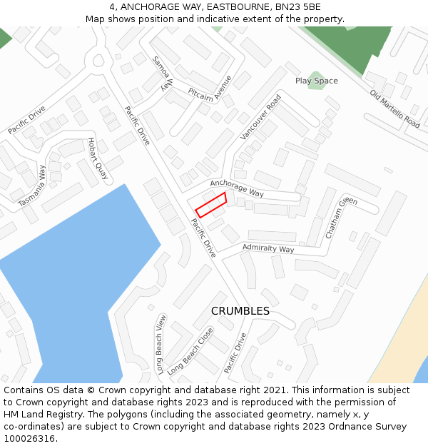 4, ANCHORAGE WAY, EASTBOURNE, BN23 5BE: Location map and indicative extent of plot