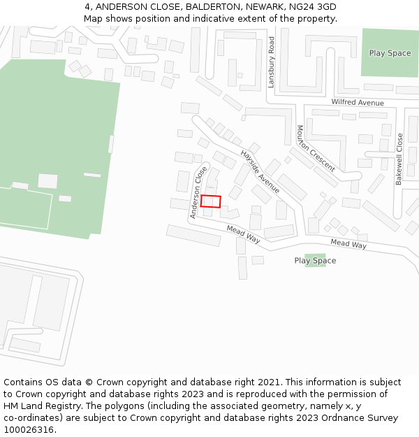 4, ANDERSON CLOSE, BALDERTON, NEWARK, NG24 3GD: Location map and indicative extent of plot