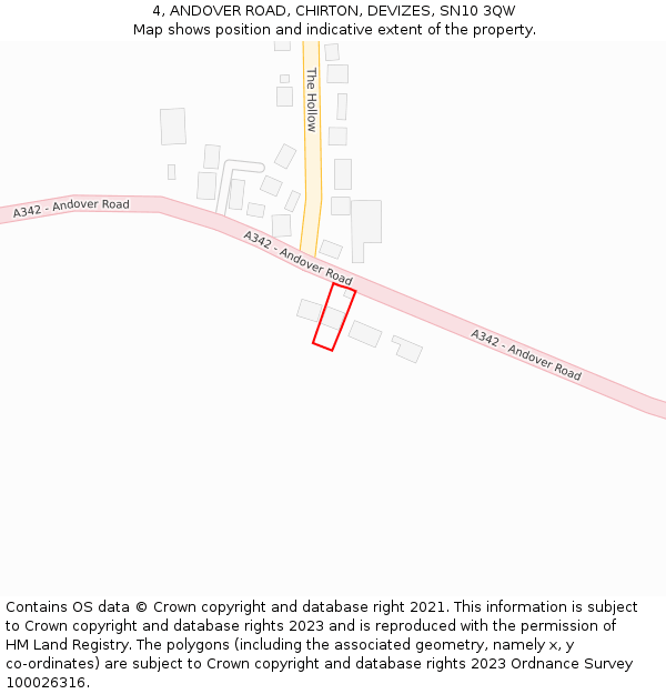 4, ANDOVER ROAD, CHIRTON, DEVIZES, SN10 3QW: Location map and indicative extent of plot