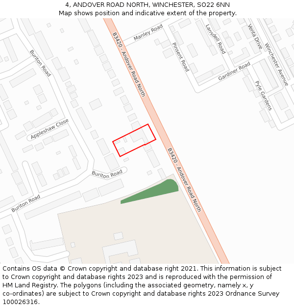 4, ANDOVER ROAD NORTH, WINCHESTER, SO22 6NN: Location map and indicative extent of plot