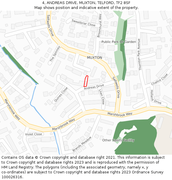 4, ANDREAS DRIVE, MUXTON, TELFORD, TF2 8SF: Location map and indicative extent of plot