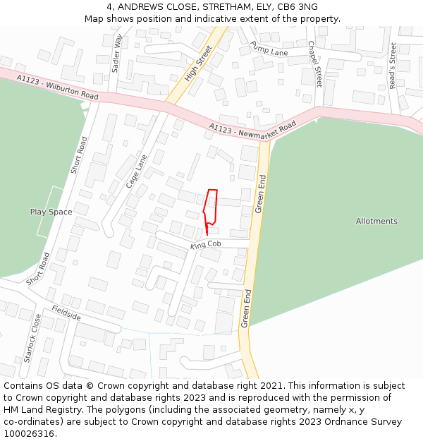 4, ANDREWS CLOSE, STRETHAM, ELY, CB6 3NG: Location map and indicative extent of plot