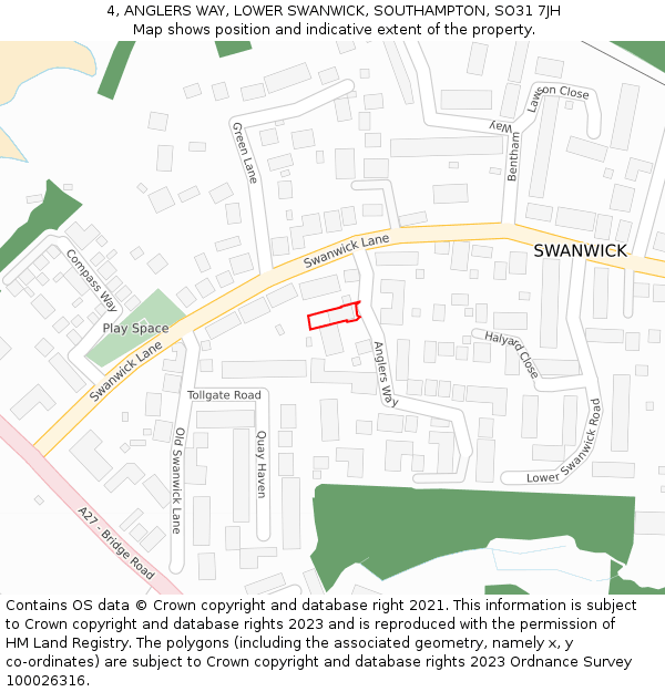 4, ANGLERS WAY, LOWER SWANWICK, SOUTHAMPTON, SO31 7JH: Location map and indicative extent of plot