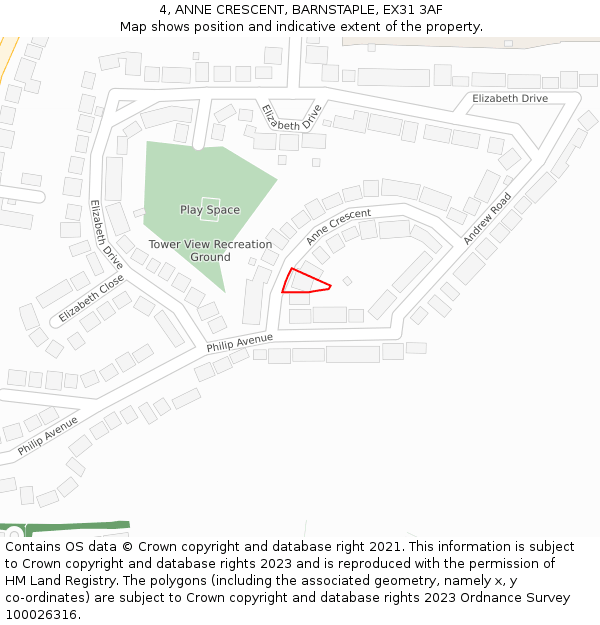 4, ANNE CRESCENT, BARNSTAPLE, EX31 3AF: Location map and indicative extent of plot
