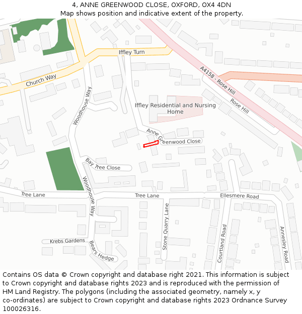 4, ANNE GREENWOOD CLOSE, OXFORD, OX4 4DN: Location map and indicative extent of plot