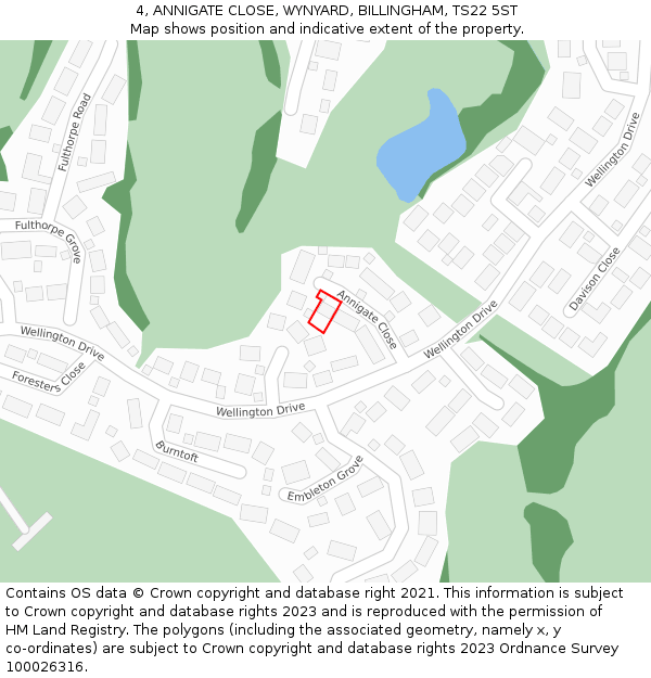 4, ANNIGATE CLOSE, WYNYARD, BILLINGHAM, TS22 5ST: Location map and indicative extent of plot