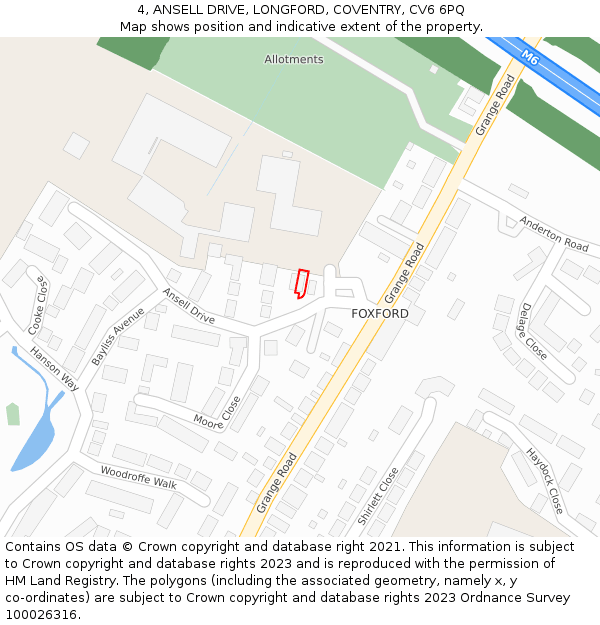 4, ANSELL DRIVE, LONGFORD, COVENTRY, CV6 6PQ: Location map and indicative extent of plot