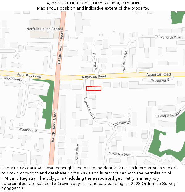 4, ANSTRUTHER ROAD, BIRMINGHAM, B15 3NN: Location map and indicative extent of plot