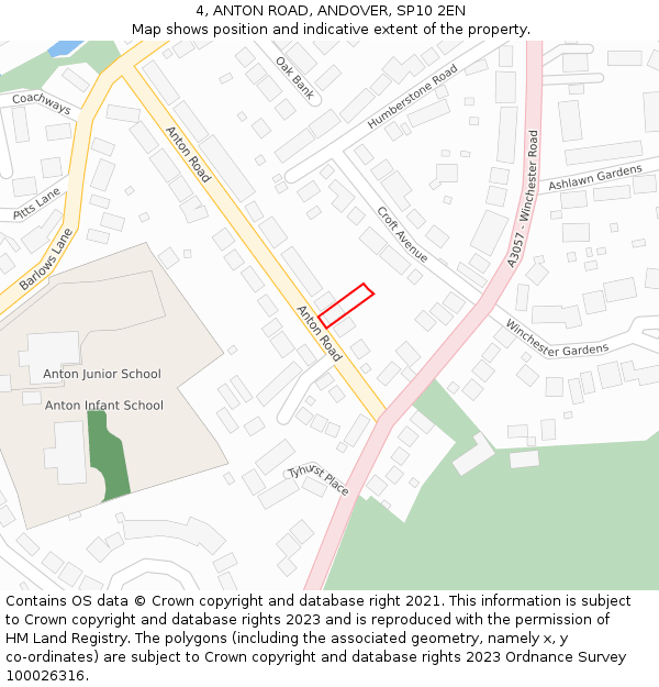 4, ANTON ROAD, ANDOVER, SP10 2EN: Location map and indicative extent of plot