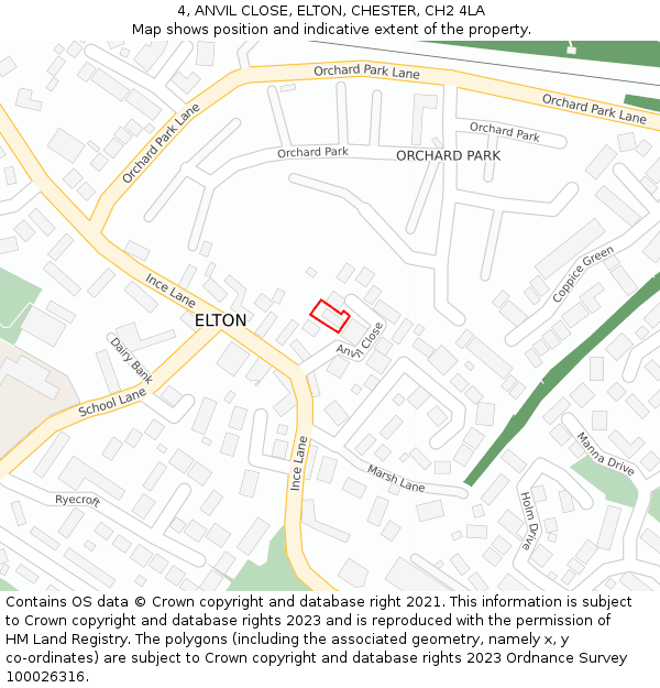 4, ANVIL CLOSE, ELTON, CHESTER, CH2 4LA: Location map and indicative extent of plot