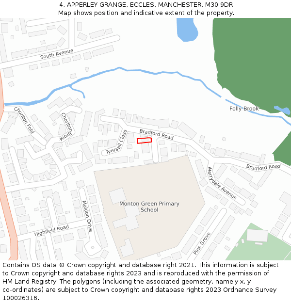 4, APPERLEY GRANGE, ECCLES, MANCHESTER, M30 9DR: Location map and indicative extent of plot