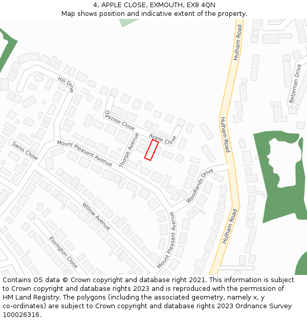 4, APPLE CLOSE, EXMOUTH, EX8 4QN: Location map and indicative extent of plot