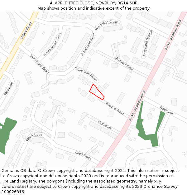 4, APPLE TREE CLOSE, NEWBURY, RG14 6HR: Location map and indicative extent of plot