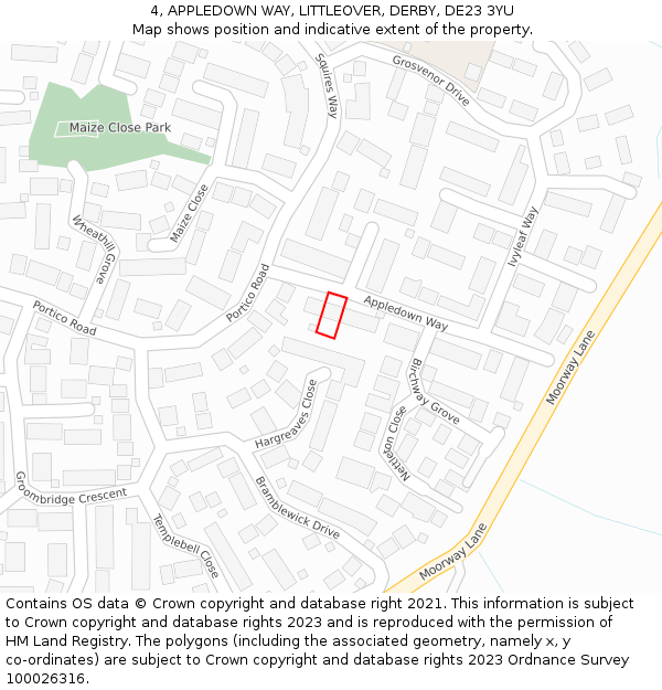 4, APPLEDOWN WAY, LITTLEOVER, DERBY, DE23 3YU: Location map and indicative extent of plot