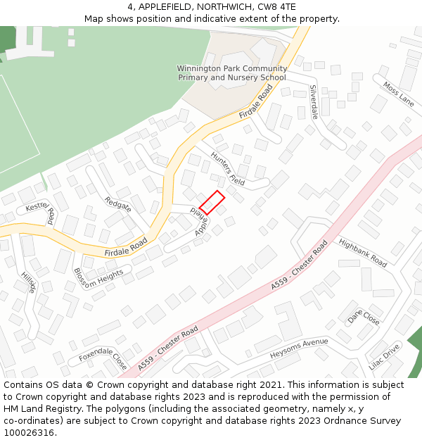 4, APPLEFIELD, NORTHWICH, CW8 4TE: Location map and indicative extent of plot