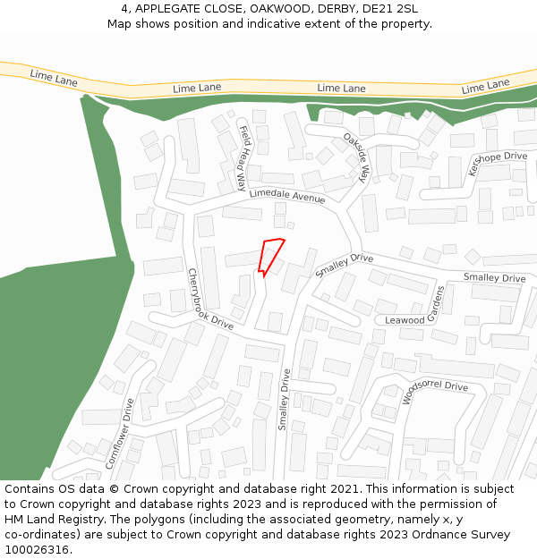 4, APPLEGATE CLOSE, OAKWOOD, DERBY, DE21 2SL: Location map and indicative extent of plot