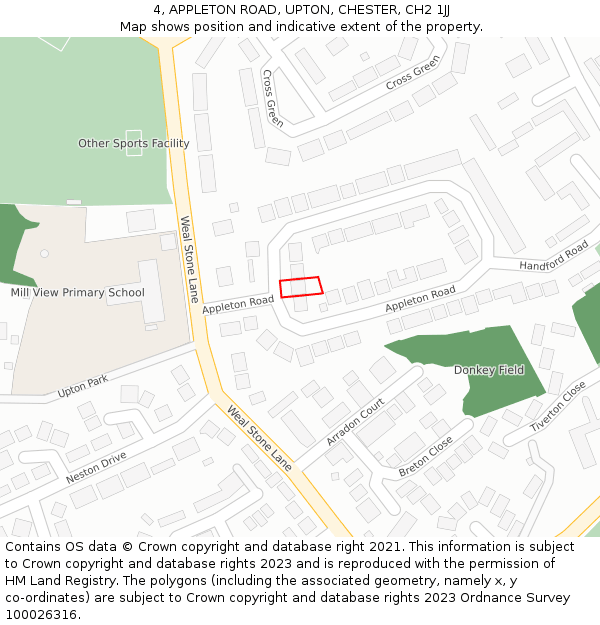 4, APPLETON ROAD, UPTON, CHESTER, CH2 1JJ: Location map and indicative extent of plot