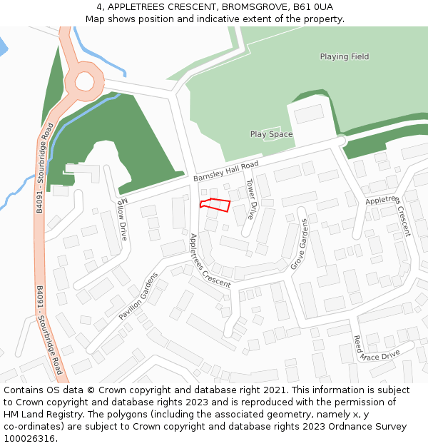 4, APPLETREES CRESCENT, BROMSGROVE, B61 0UA: Location map and indicative extent of plot