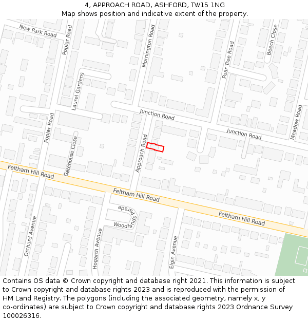 4, APPROACH ROAD, ASHFORD, TW15 1NG: Location map and indicative extent of plot